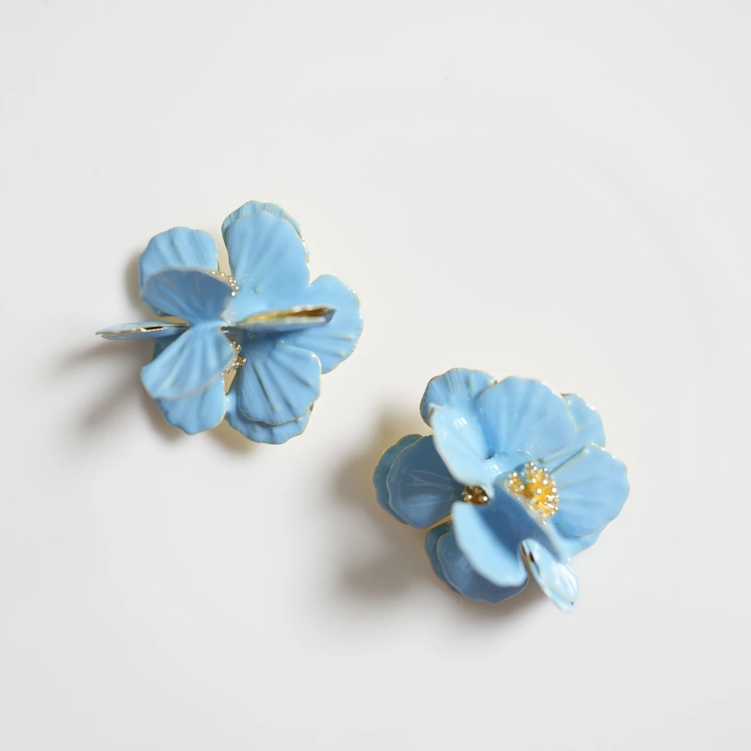 铜合金珐琅耳饰 4628西洋中古风 vintage复古油画花朵立体耳环