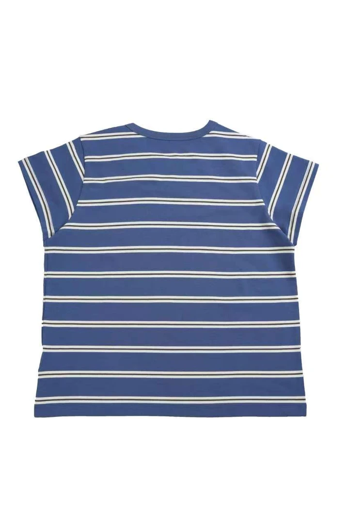 【派派私服】100%棉|日小众*R刺绣45条纹短袖抗皱T恤圆领春夏-N265