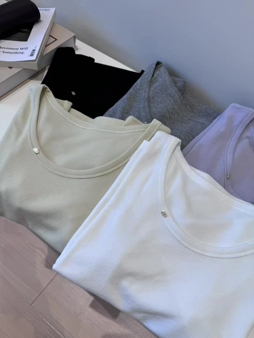 韩系时髦显瘦鹅蛋领短袖T 2516