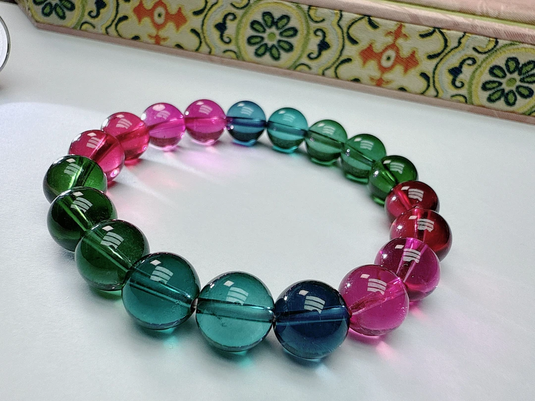 【原矿正品  清雅飘逸】10mm 老坑 碧 碧 彩虹色系 手链 Q1910