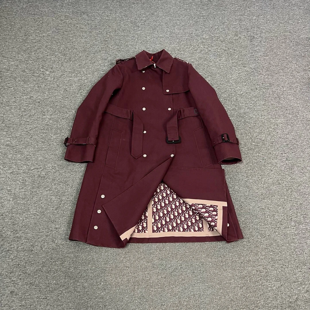 99新 DIOR/迪奥 酒红色 内里满印 风衣 34码 小蜜蜂刺绣