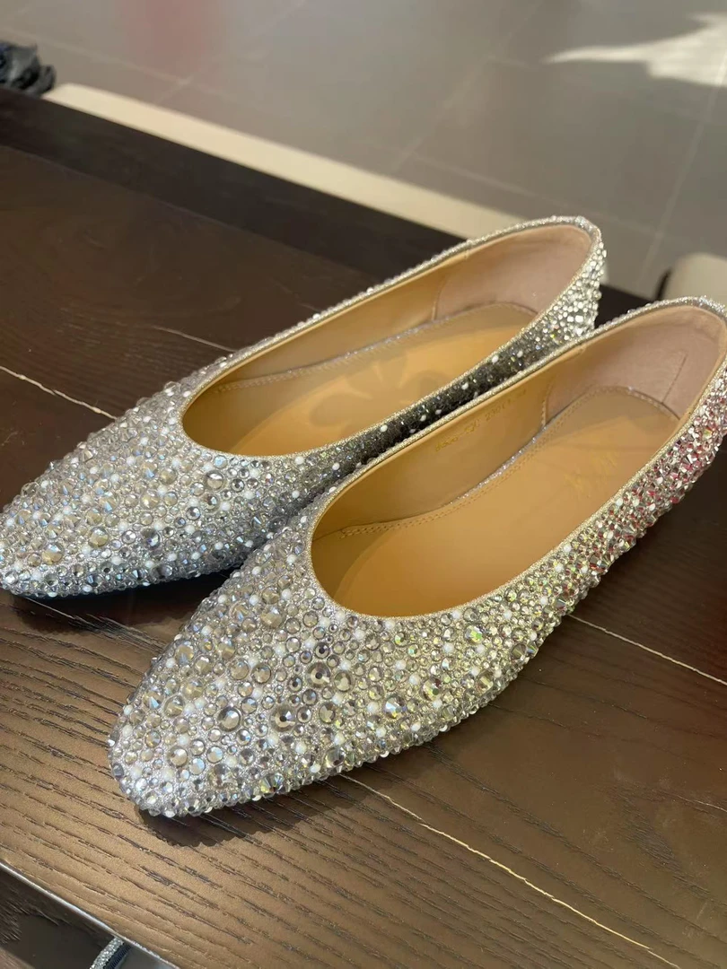 休闲一脚蹬时尚平跟法式法式平底水钻单鞋单鞋女士豆豆鞋浅口