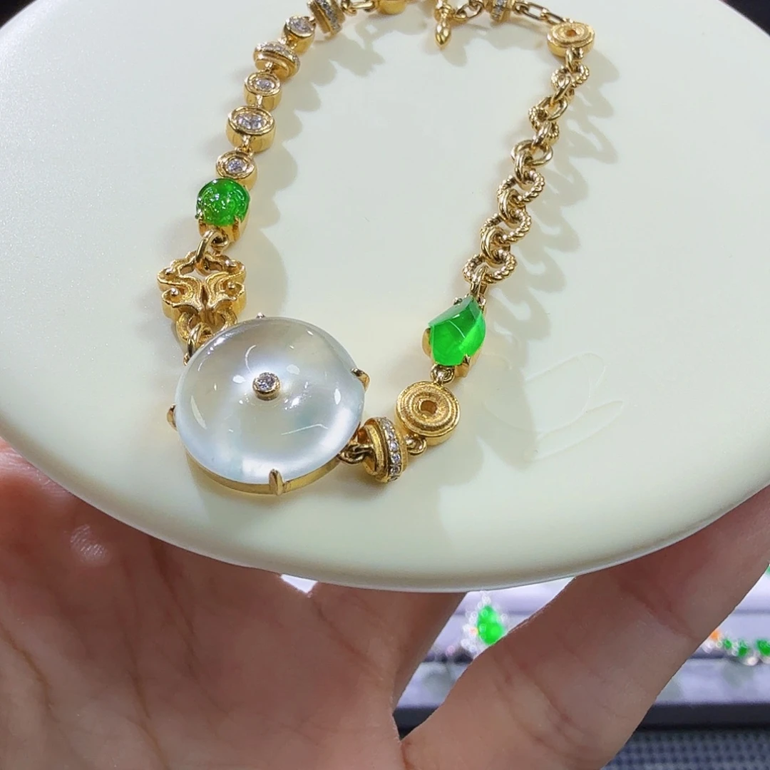 翡翠18K金镶嵌颈饰平安扣手链