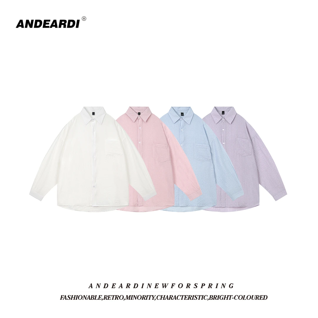ANDEARDI纯色百搭长袖衬衫休闲春季衬衣
