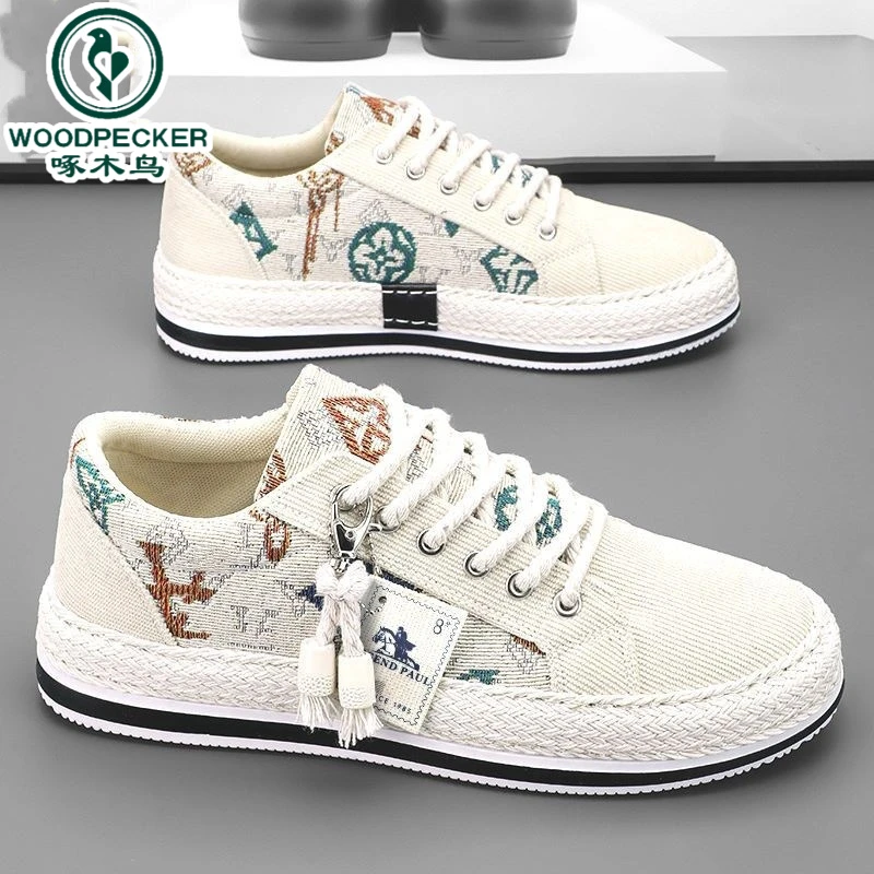 【正品】啄木鸟春季透气潮流鞋轻便薄款时尚休闲帆布灯芯绒平板鞋