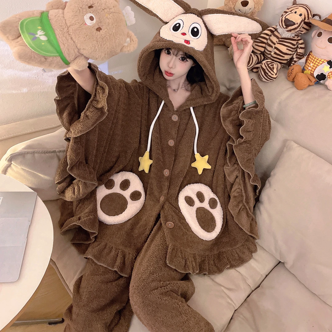 秋冬季睡衣女款爆款2025新款家居服珊瑚绒加厚加绒半边绒保暖套装
