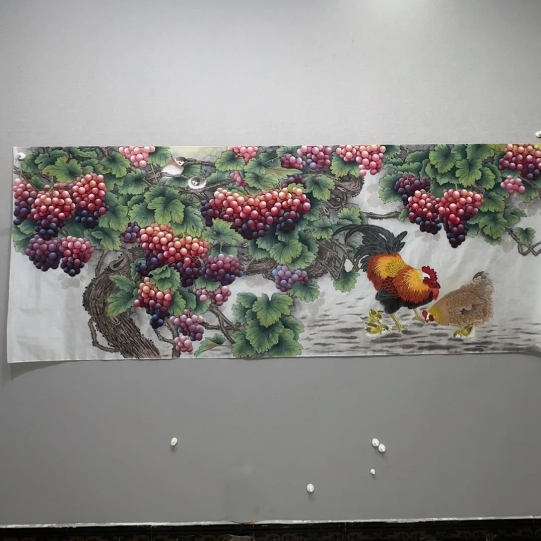 当***局国画装裱不退不换葡萄鸡