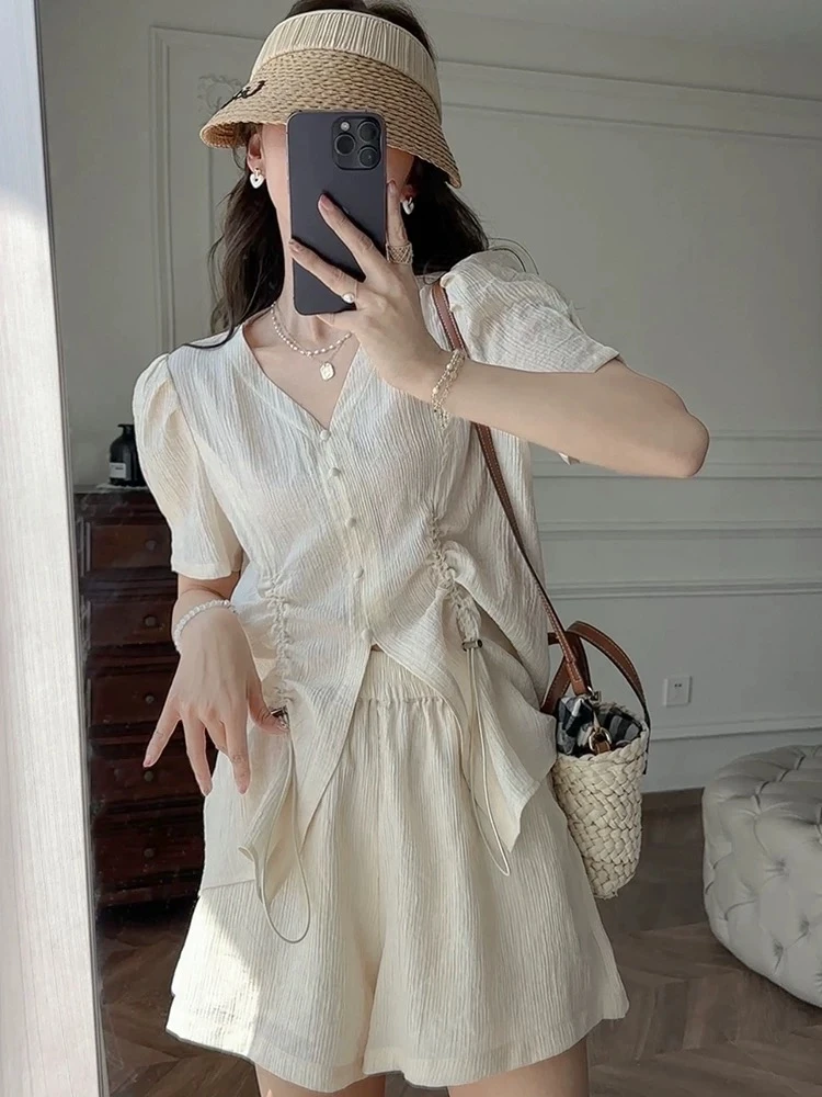 中国风气质名媛日式法式时尚套装阔腿上衣小个子套装