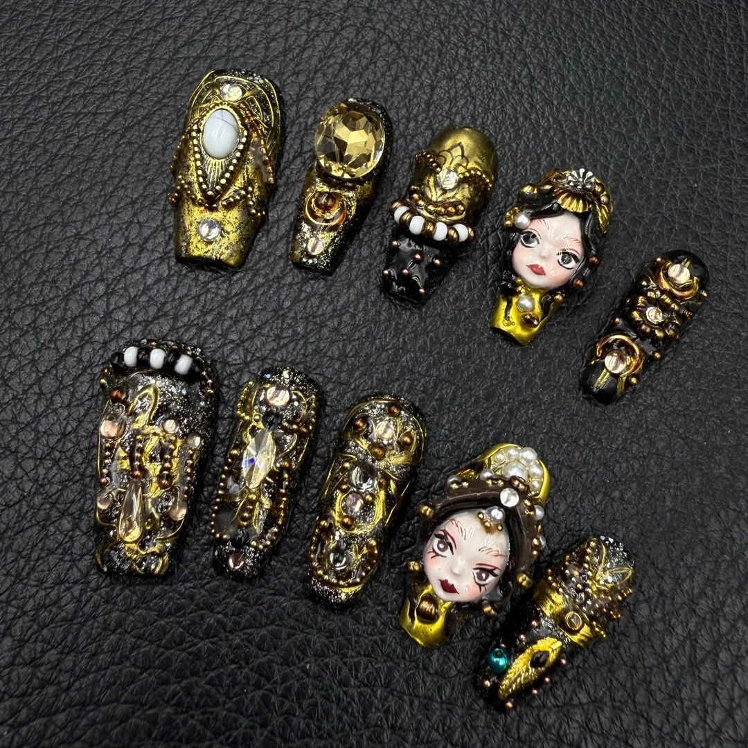 安夏 雾光公主 长梯 全手工穿戴甲贴片重工定制娃娃款