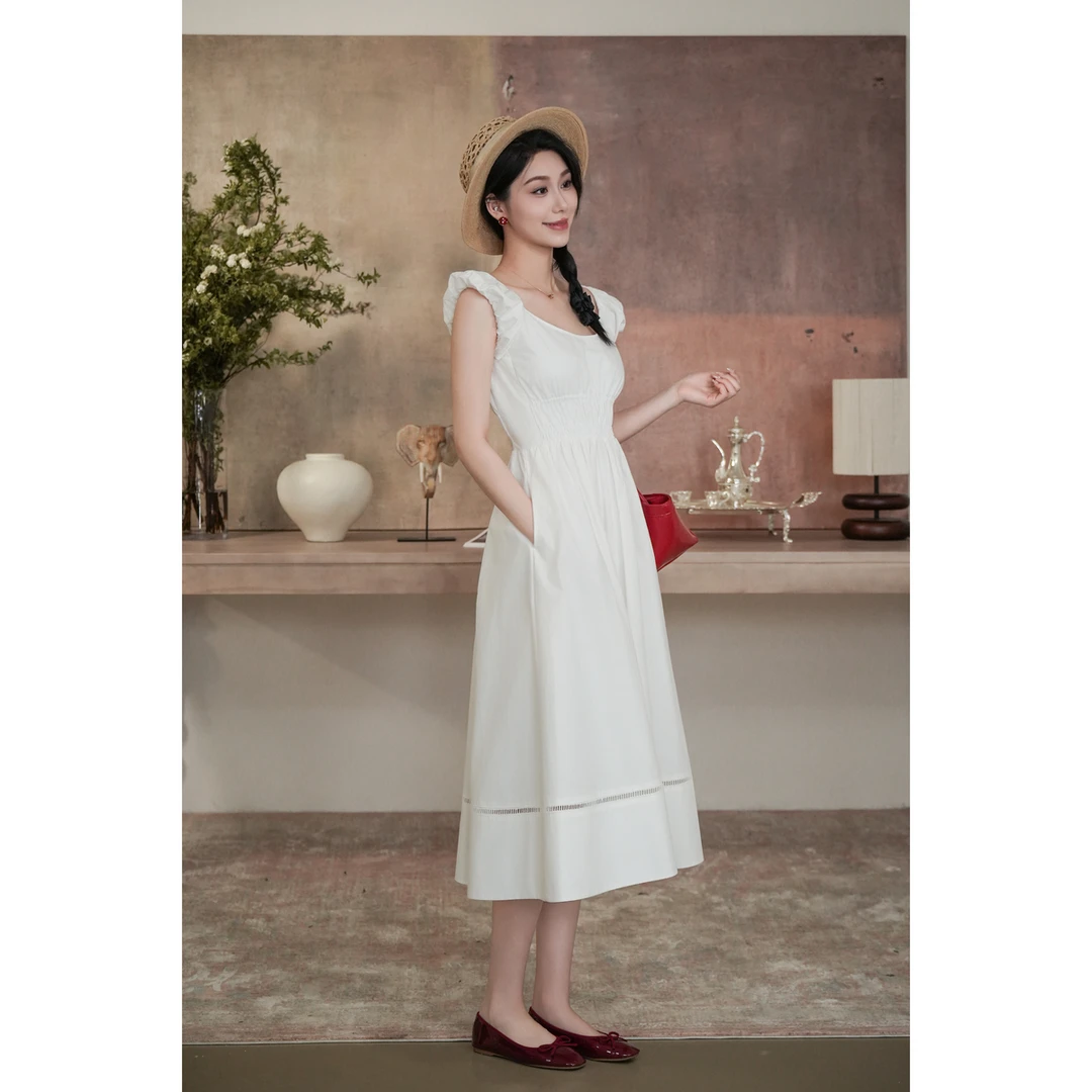 纯棉泡泡袖U领打揽时尚简约连衣裙女 NGD2FSW046