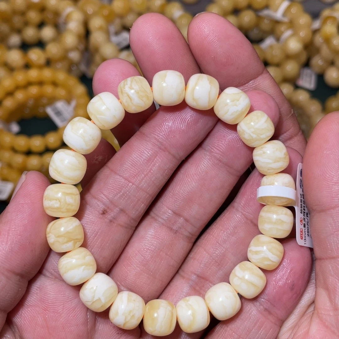 纪***论未镶嵌蜜蜡珠宝奇石10mm同料白花虎皮老型手串12.8