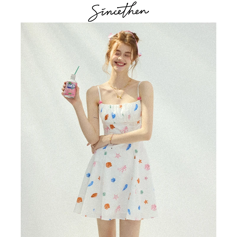 sincethen梦幻糖衣碎花连衣裙法式吊带裙度假穿搭短裙裙子女夏季