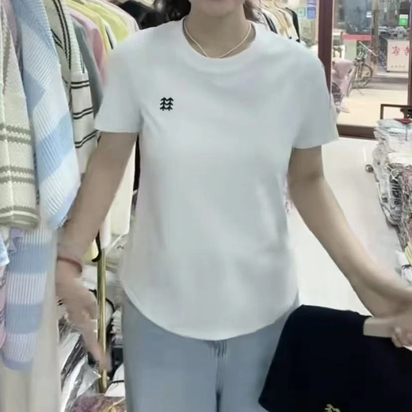 圆领刺绣收腰纯棉短袖T恤