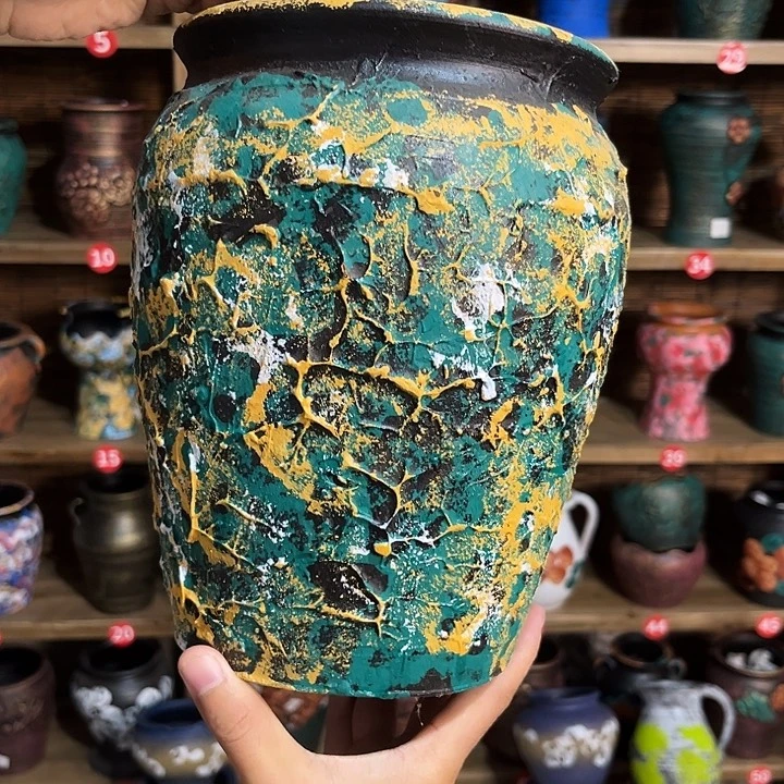 红陶浮雕花盆炸炸炸