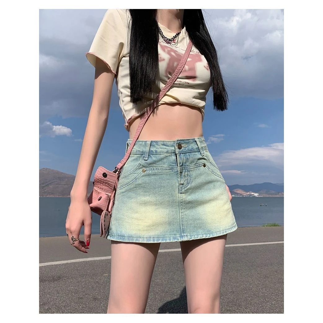 韩版牛仔半身裙女2025春夏季新款短裤高腰辣妹裙裤a字包臀短裙潮