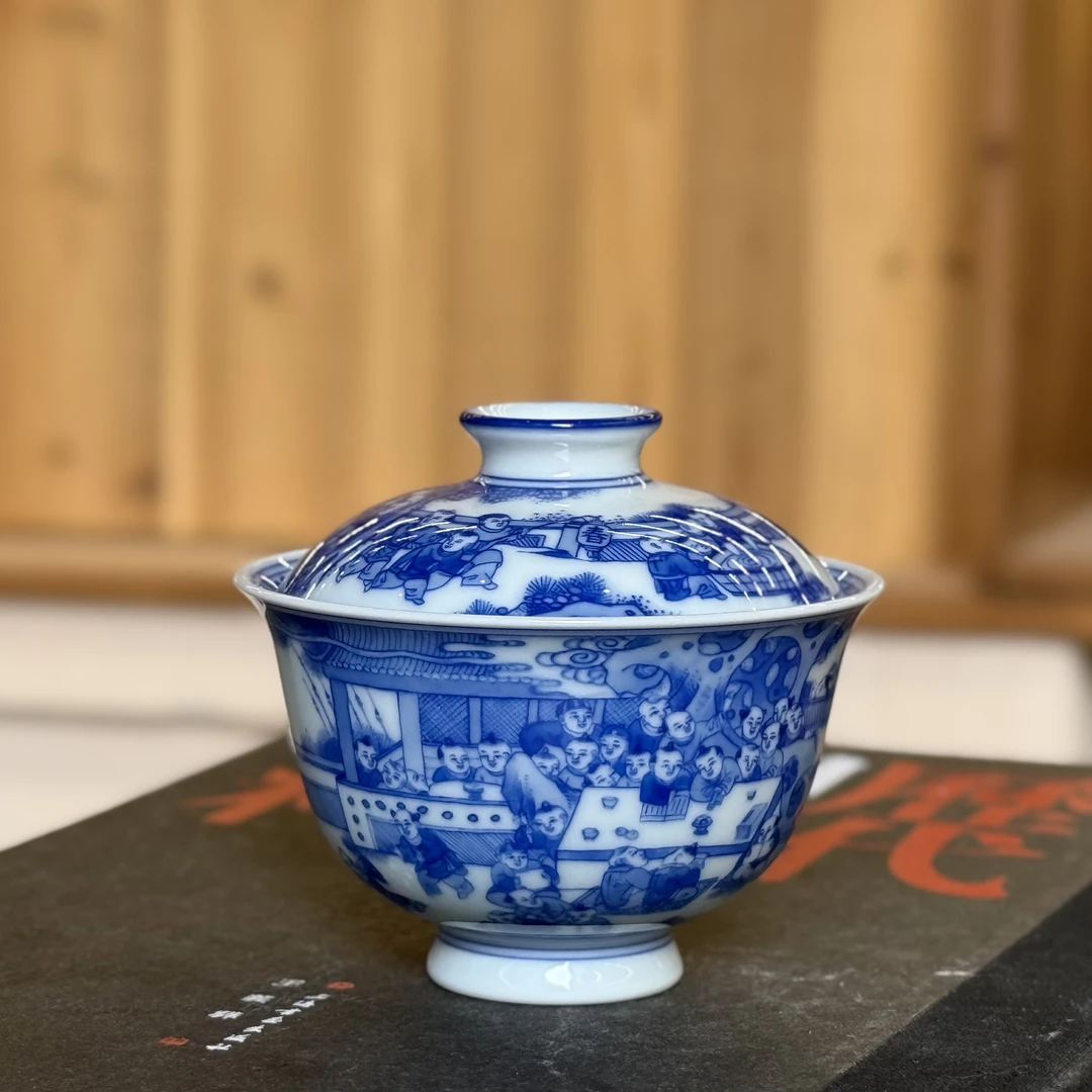【詺兮清窑】百子图盖碗手工陶瓷