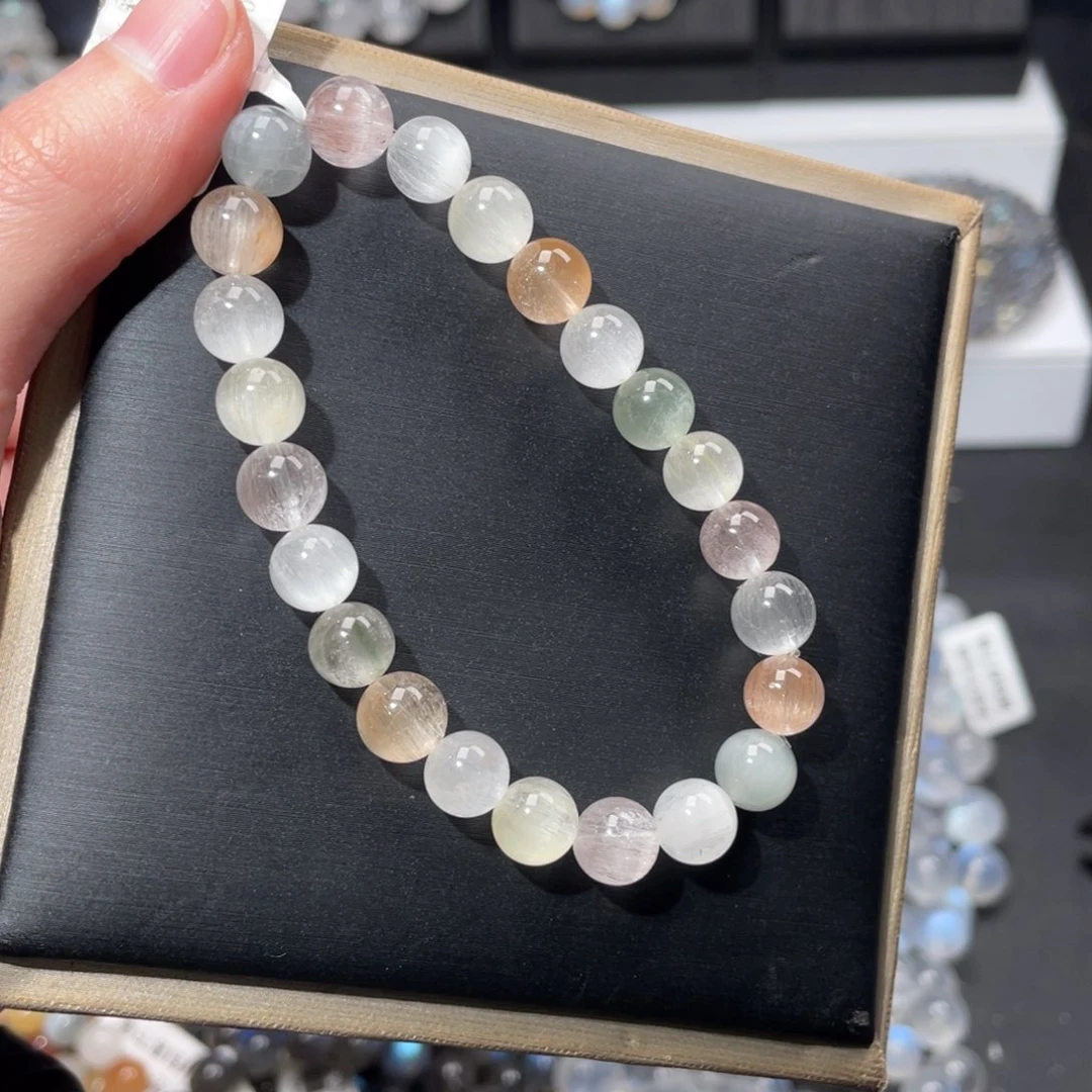 水晶手链未镶嵌香槟色调满发顺发级彩兔毛8m+