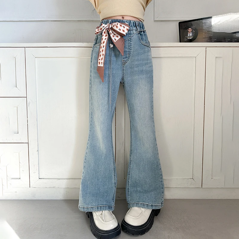 女童春季牛仔裤2025新款洋气时尚蓝色喇叭裤6-12岁中大童春款裤子
