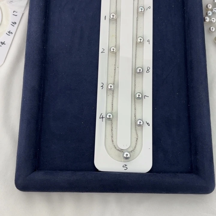 琅***o定制海水珍珠银S925镶嵌项链8-9mm10颗真多麻