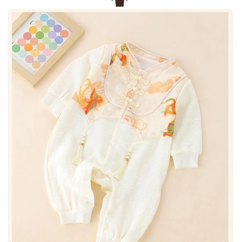 婴儿汉服连体衣衣服国风男女宝宝满月百天周岁春秋礼服新生儿哈衣