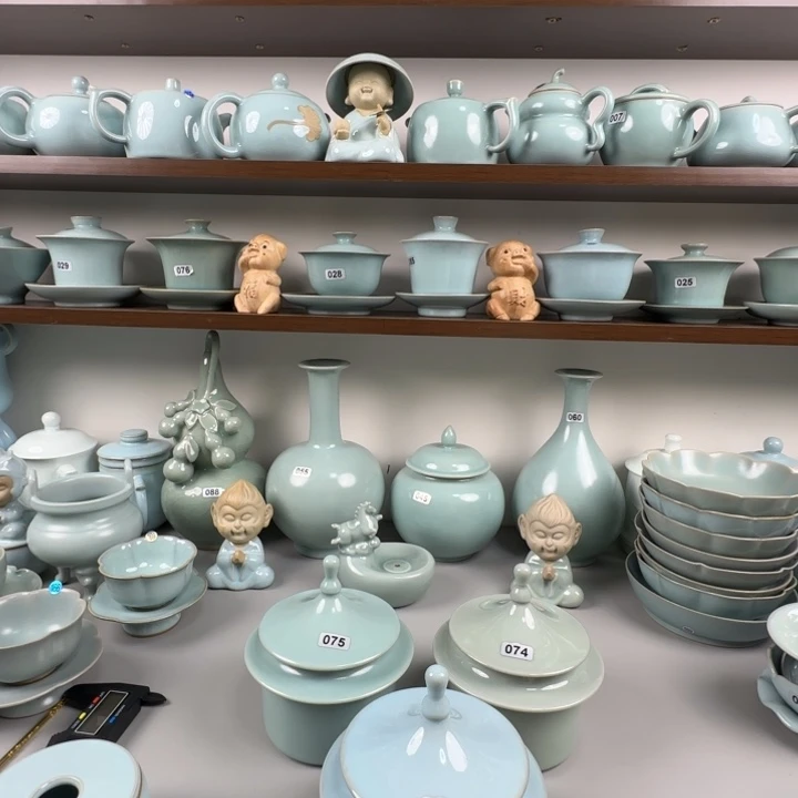瓷片汝瓷天坛茶叶罐天青釉豆绿釉仿古釉自行备注