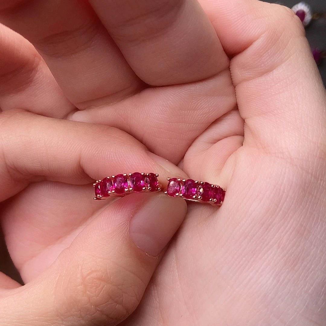 银S925镶嵌耳饰红宝石