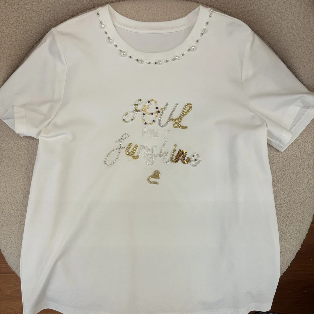 【珈禾】’072901‘深圳南油轻奢立体绣花重工原创设计短袖2025夏