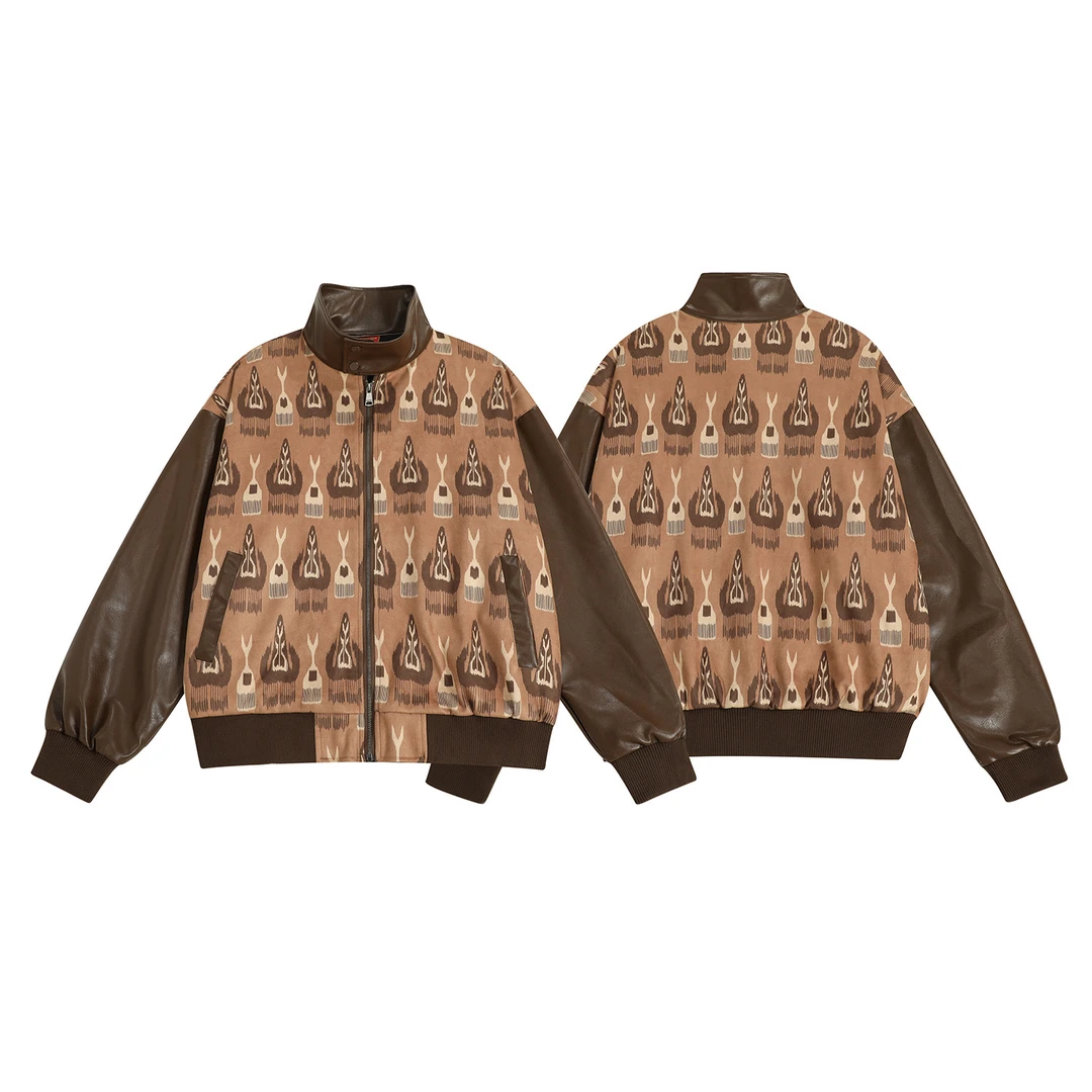 BH-BLACK秋季厚款PU皮常规外套印花艾德莱斯情侣男女同款夹克