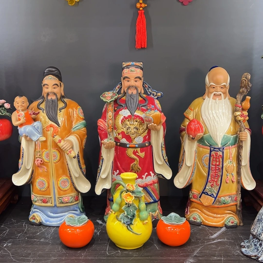 陶福禄寿陶艺摆件