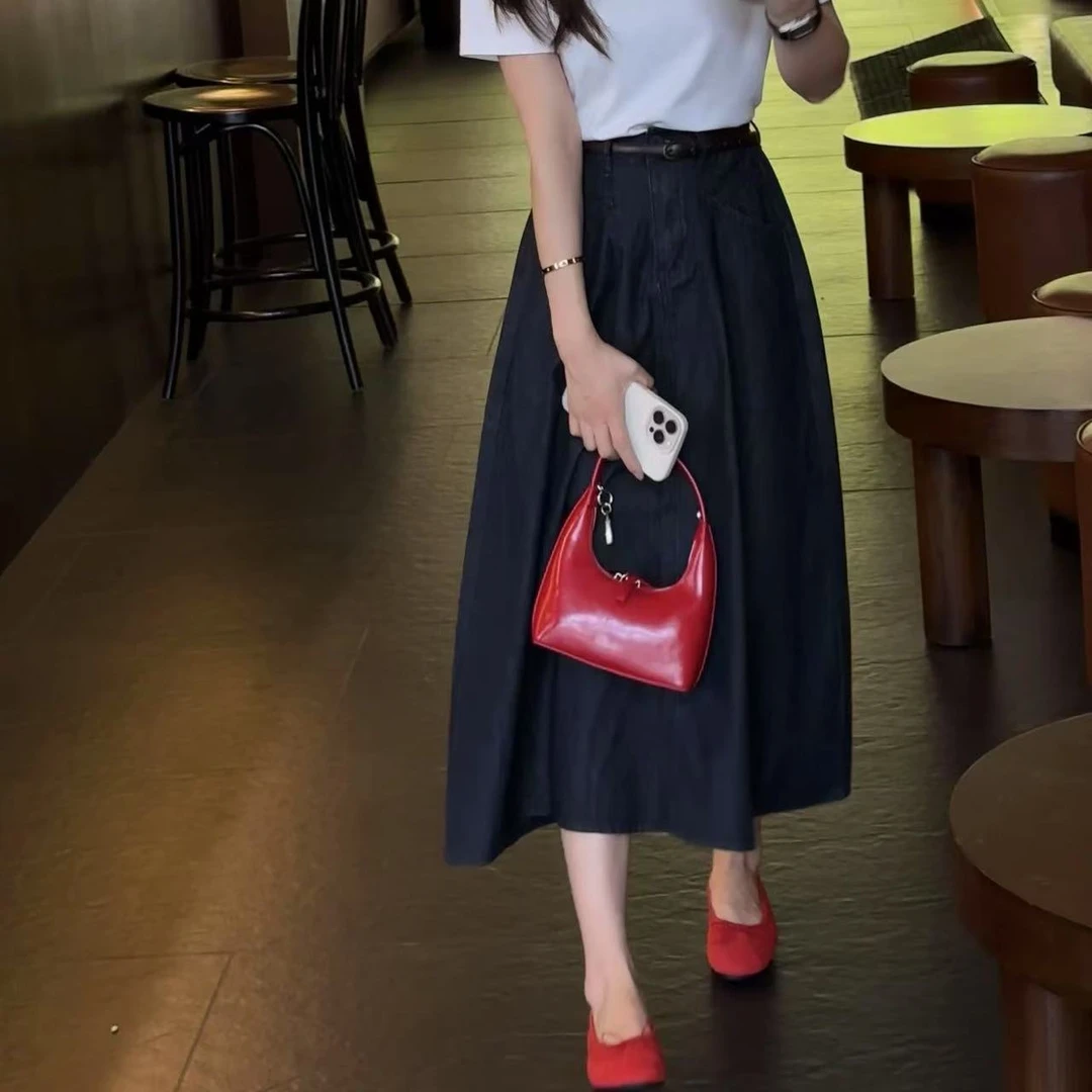 Barbie Siyu【浪漫庄园】3016夏季大裙摆牛仔伞裙气质时尚半身裙