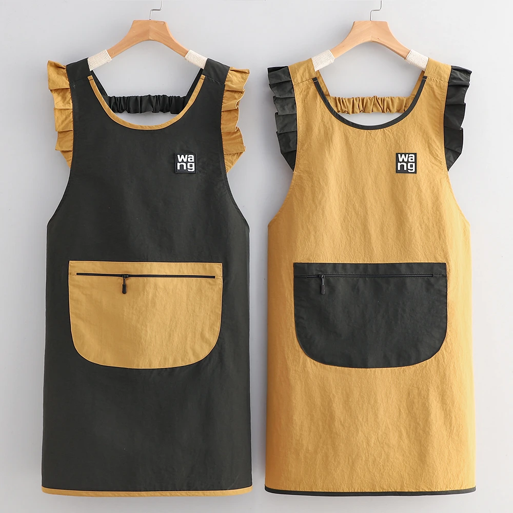 坎肩拼色围裙女厨房家用防水防油围腰定制logo印字餐饮饭店工作服