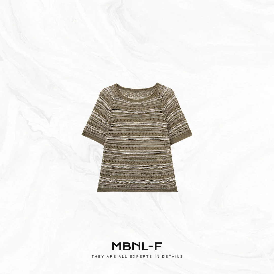 MBNL-F“重工小香” 亚麻纳米丝定织勾花条纹T恤女 秦磊XM-XMY2290