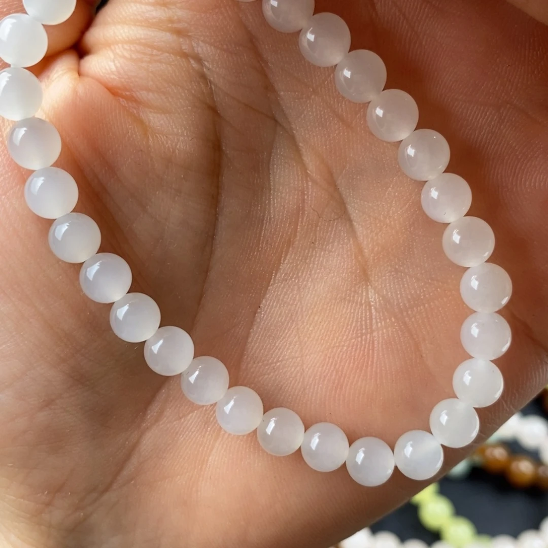 手串未镶嵌和田玉白冰荧光猫手串6mm