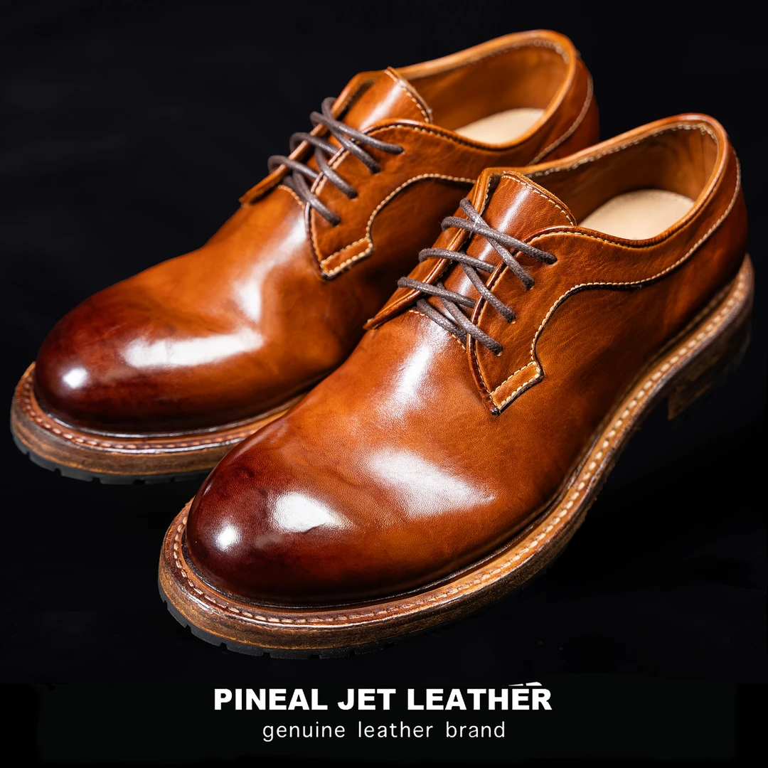 PJL豪松Vibram新款男士阿美咔叽时尚低帮休闲驼005V马皮德比皮鞋