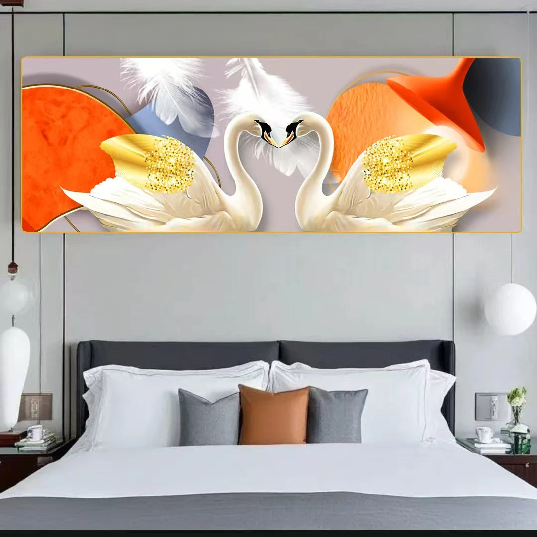 平面6312轻奢风天鹅床头画现代简约卧室装饰画