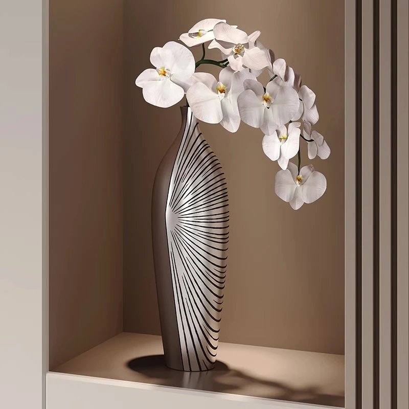 轻奢新中式高级感壁龛花瓶玄关高摆件带仿真绿植电视柜装饰品摆件