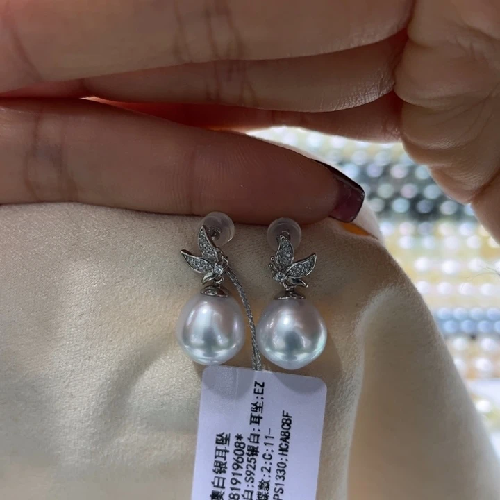 海水珍珠耳饰银S925镶嵌