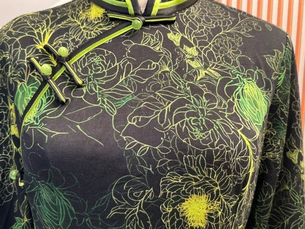 8782-DD黑绿背后拉链款七分袖气质款老上海时尚款旗袍中国风中式