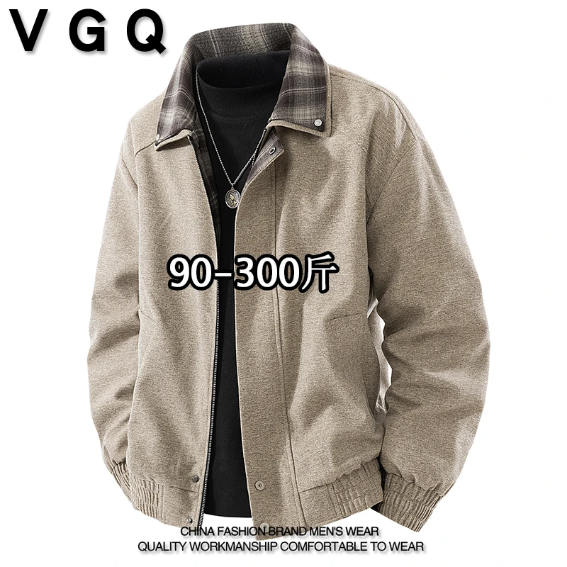 男士春秋季假两件夹克大码加肥胖人美式休闲宽松百搭纯色翻领外套