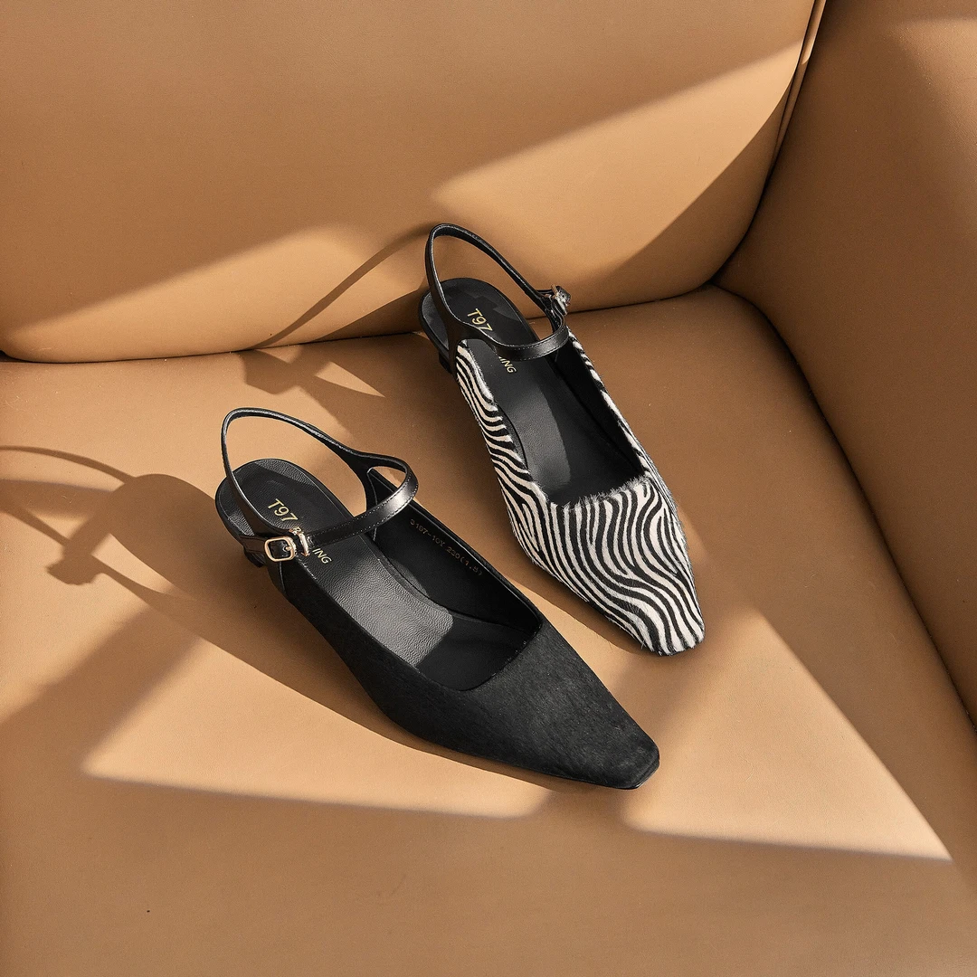 T97【马毛版】新款气质方头低跟设计感百搭扣带单鞋G1053