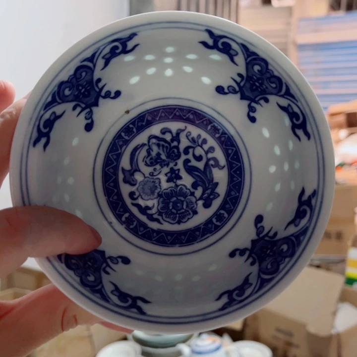 青花玲珑5寸饭碗蝶恋花