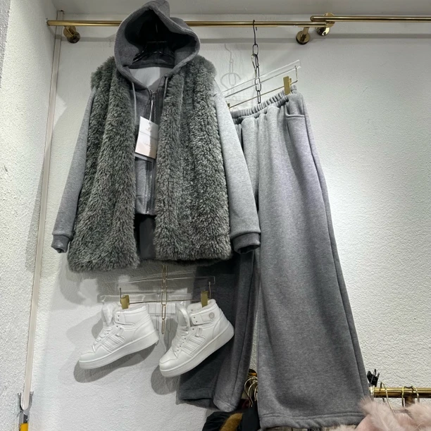 【67】三件套 秋冬韩系气质宽松显瘦上衣搭配阔腿裤时尚套装