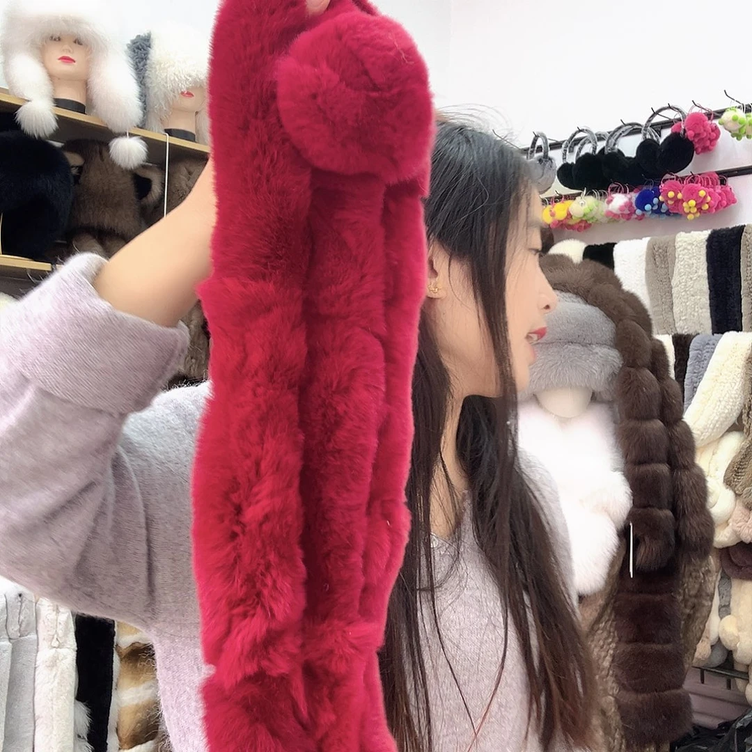 兔毛酒红色瑕疵围巾