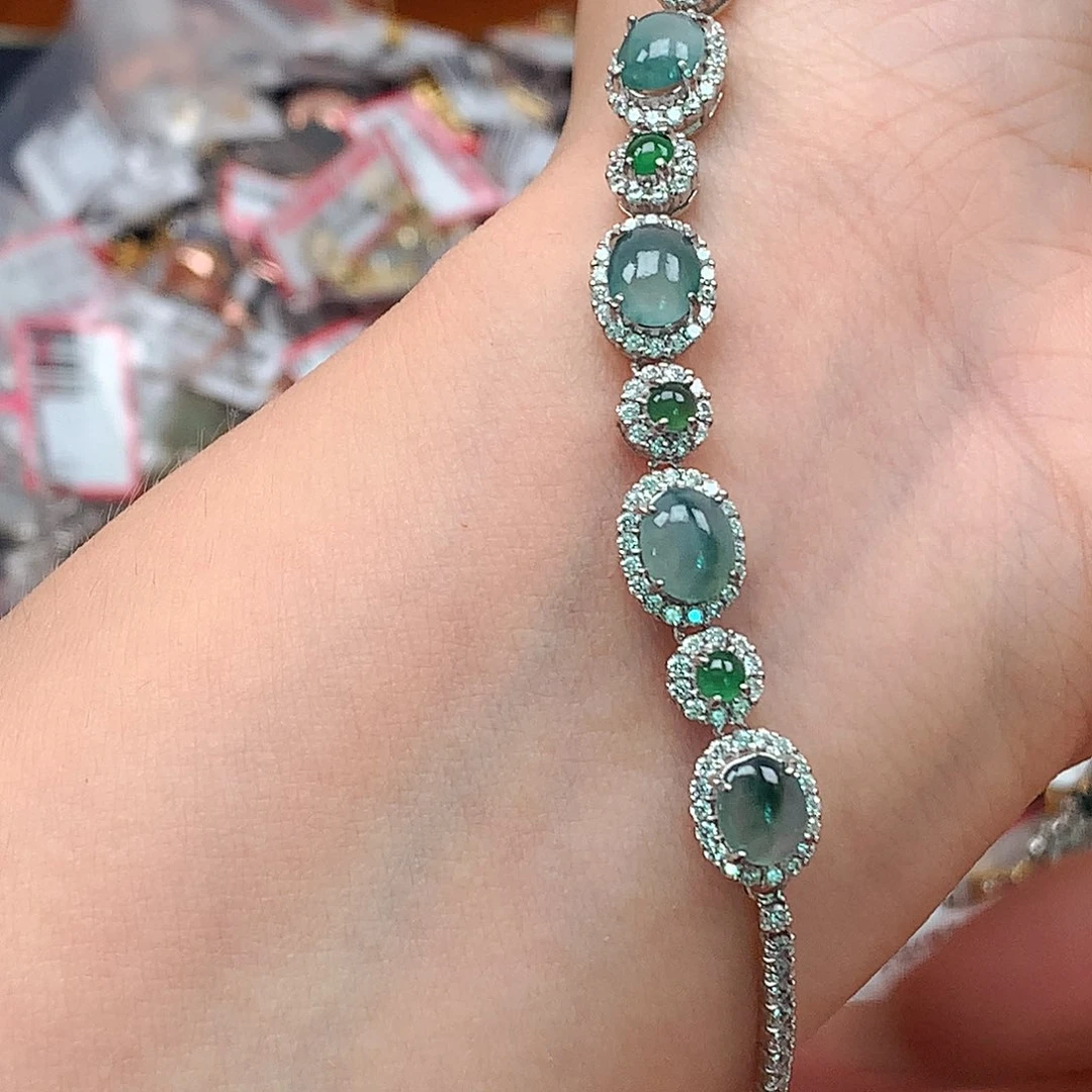 翡翠戒指银S925镶嵌天然翡翠手链