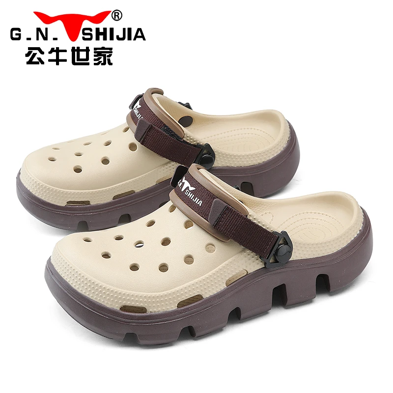 公牛世家软底防滑踩屎感开车两用沙滩鞋夏季男士上班防臭防滑凉鞋