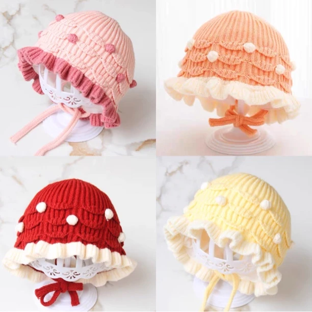 婴儿帽子秋冬季保暖毛线帽防风护耳针织帽女宝宝小月龄可爱公主帽