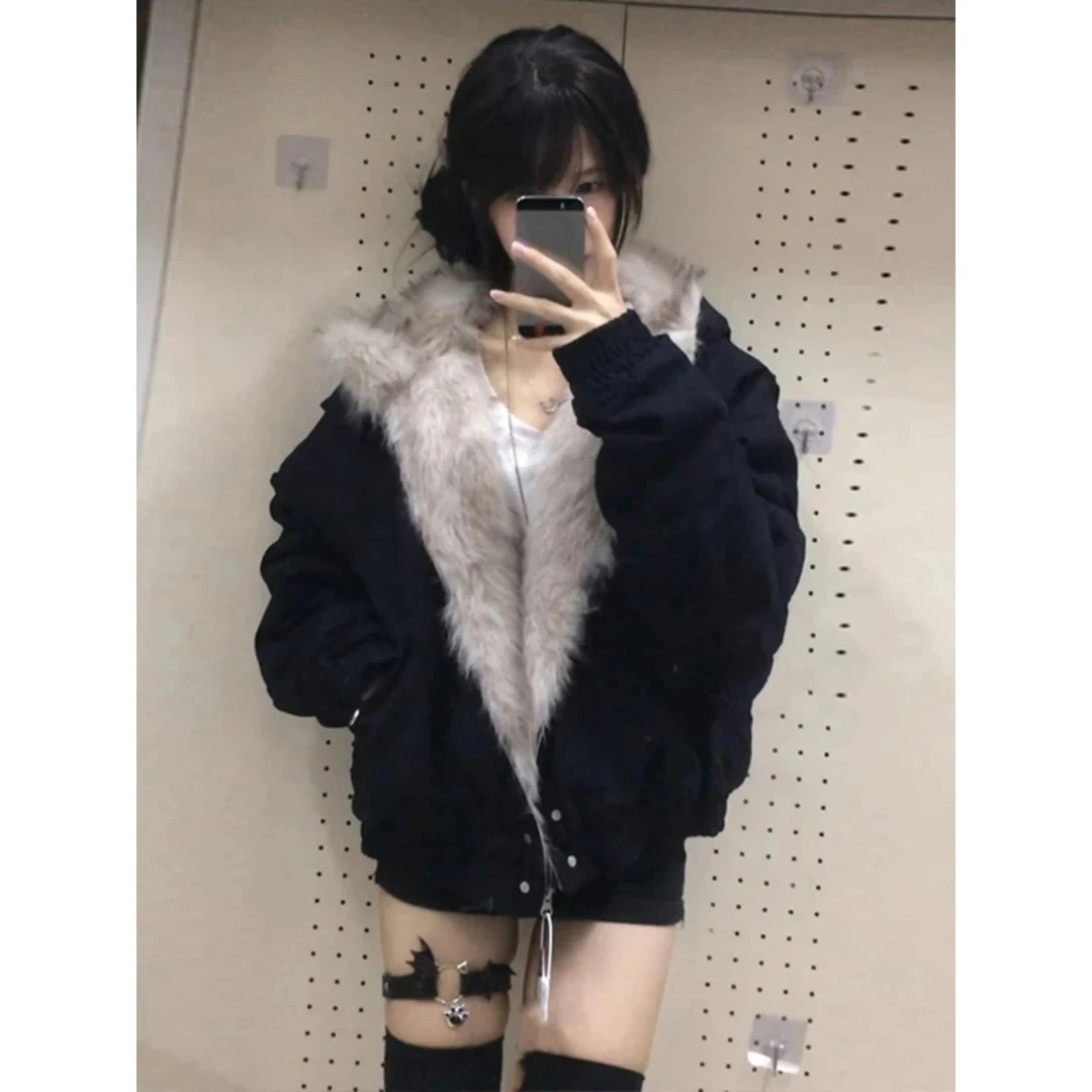 美式cleanfit毛领座山雕夹克棉服男女冬季加厚连帽复古设计感外套