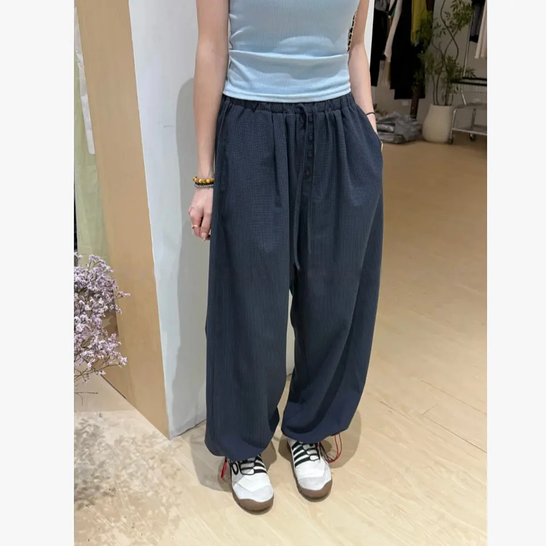 【蓝调卫裤】早秋新款休闲显瘦宽松慵懒束脚卫裤格纹设计感韩版裤子