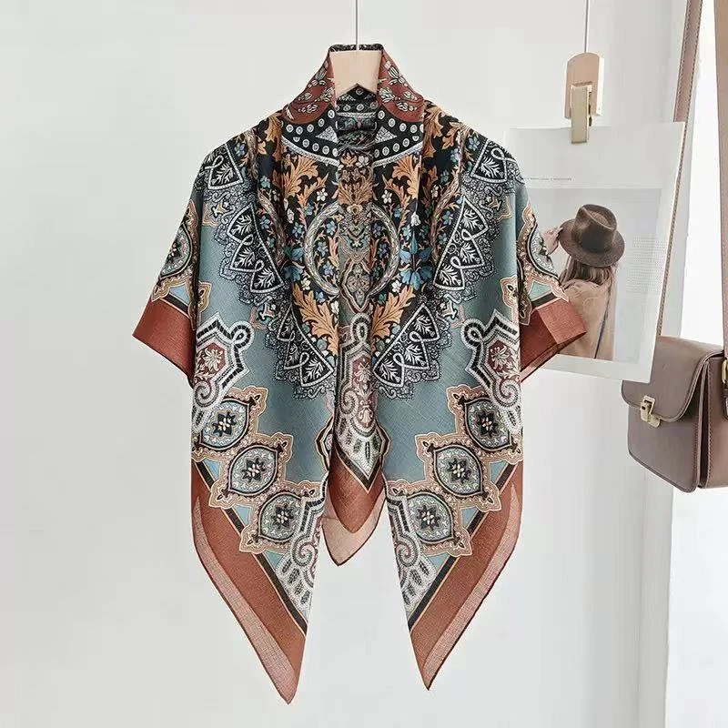 外搭气质不掉色保暖围巾绫绡纱110*110方巾夏季防晒方巾