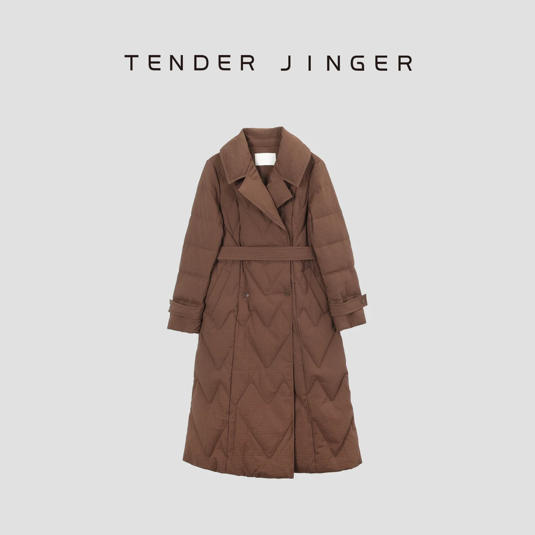 【专柜】简约大气翻领收腰显瘦长款鹅绒服T42LFK509L